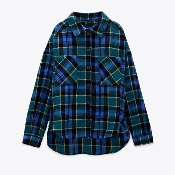 NWT Zara Oversized Plaid Overshirt Shacket Size XS - Picture 8 of 16